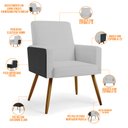 Ver imagem 3 de Poltrona Decorativa Maria W01 Pés Palito Linho Cinza Couríssimo Preto - Lyam Decor
