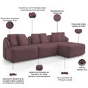 Ver imagem 4 de Sofá 3 Lugares com Chaise Direito Sala Living 254cm Arlo F04 Veludo Lilás Tc-12014 - Lyam Decor