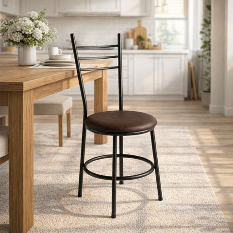 Cadeira de Jantar Cozinha Tubular Aço Estrutura Preto Liz:Marrom