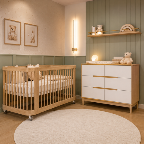 Berço 2 em 1 Evolutivo e Cômoda Tomi com Espaço para Trocador