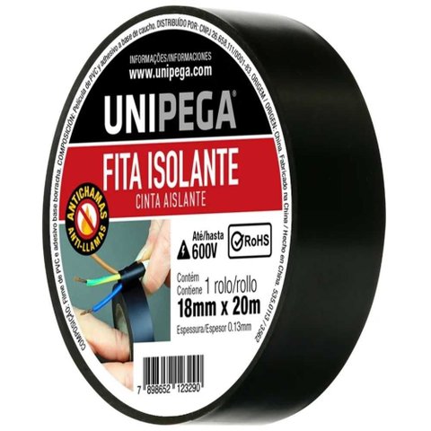Fita Isolante PVC Anti-Chama - 18mm x 20 Metros - Unipega