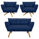 Ver imagem 1 de Kit 01 Namoradeira e 02 Poltronas Anitta Suede Azul Marinho