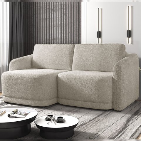 Sofá Cama Modulado Retrátil e Reclinável Decorativo Varsóvia 196cm Bouclê Bege Escuro G33 - Gran Bel