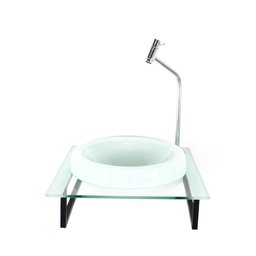 GABINETE COM CUBA DE VIDRO CHAPEU 10MM COM TAMPO 40CM BRANCO - 1