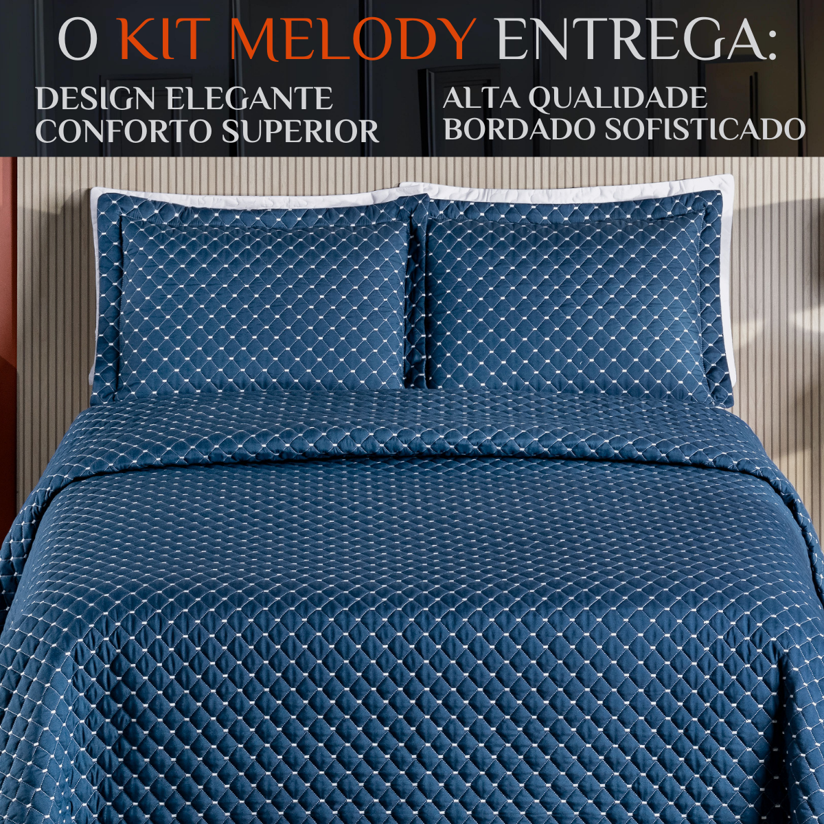 Jogo de Cama Casal King Size Melody Bordada 03 Peças Super Elegante-ravena:azul - 2