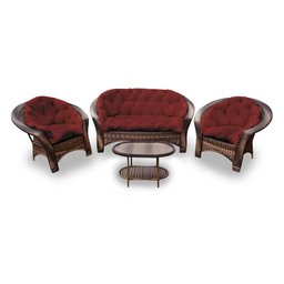 Conjunto de Sofá Fibra Sintética 19 - 1 Sofá 2 L + 2 Poltronas + 1 Mesa Centro - Tecido Duna Vermelh - 1