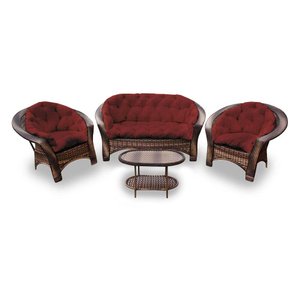 Conjunto de Sofá Fibra Sintética 19 - 1 Sofá 2 L + 2 Poltronas + 1 Mesa Centro - Tecido Duna Vermelh