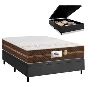 Cama Box Baú Casal Colchão Molas Flora Gazin + Box Sintético 52x138x188 Cor:Preto
