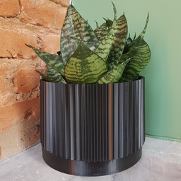 Vaso de planta - com prato - Linhas G - Preto - 1