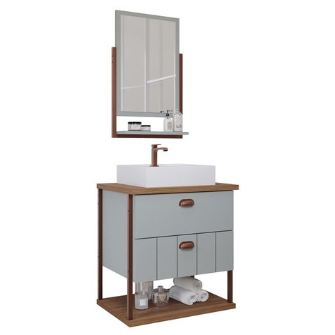 Gabinete de Banheiro Uni com Cuba e Espelheira 60cm Pistache/freijo - Mgm