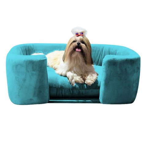Poltrona Cama Pet Hannah Luxo -Suede Azul Turquesa