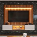 Ver imagem 2 de Painel com Rack Milano para TV até 70” com Nicho com LED, Prateleira de Vidro, Portas Basculantes