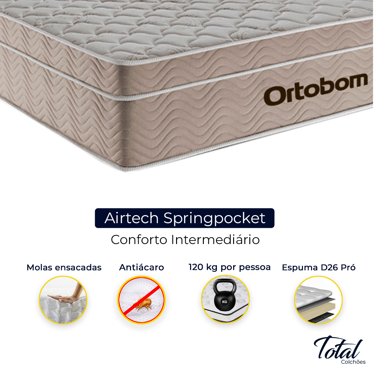 Cama Box Baú Casal Bege e Colchão Airtech Springpocket Molas Ensacadas Ortobom - 2