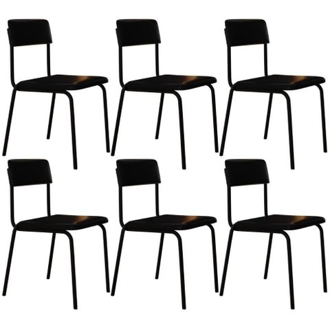 Kit 06 Cadeiras Estofada para Sala de Jantar Sense Preto C01 Courino Preto - Lyam Decor