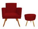Ver imagem 1 de Kit Poltrona Decorativa Nina + Puff Redondo Suede Vermelho Pés Madeira Ms Decor