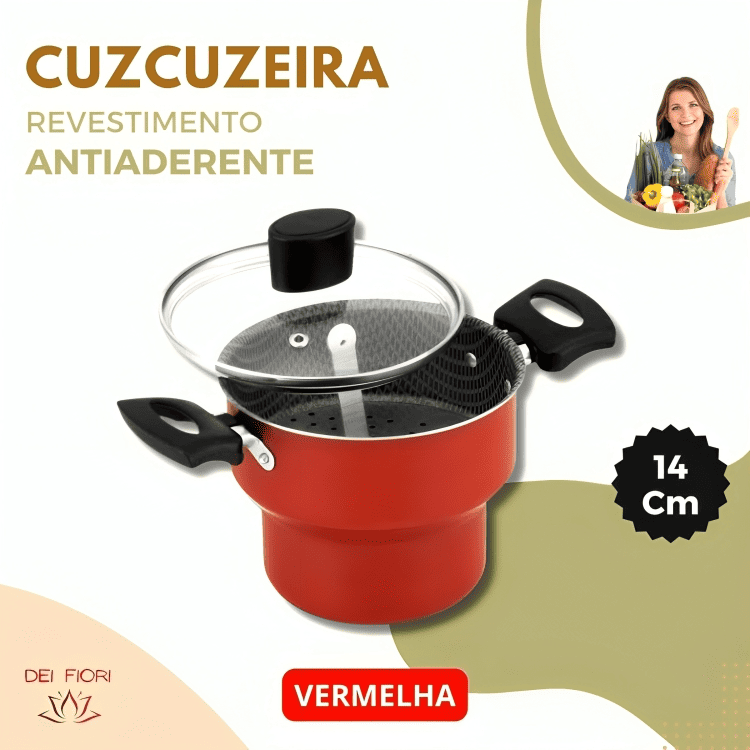 Cuscuzeiro Antiaderente 14cm Tampa de Vidro Cabo Baquelite Aluminio Fácil Lavar Não Gruda Resistente - 2