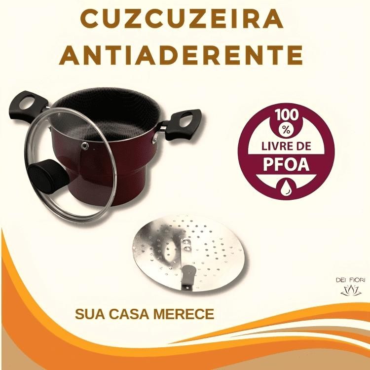 Cuscuzeiro Antiaderente 14cm Tampa de Vidro Cabo Baquelite Aluminio Fácil Lavar Não Gruda Resistente - 6