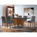 Ver imagem 1 de Sala de Jantar Mesa Evora 180 Mdf Vidro Canto Reto com 6 Cadeiras Grecia Rufato