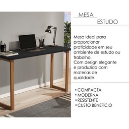 Mesa de Estudo 76 Cm Tampo Mdf Pés em Madeira Quarto e Escritório Estudo Trabalho Notebook Cor Preto - 2