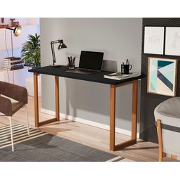 Mesa de Estudo 76 Cm Tampo Mdf Pés em Madeira Quarto e Escritório Estudo Trabalho Notebook Cor Preto - 1