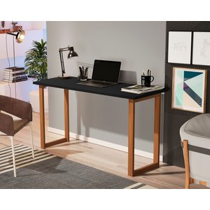 Mesa de Estudo 76 Cm Tampo Mdf Pés em Madeira Quarto e Escritório Estudo Trabalho Notebook Cor Preto