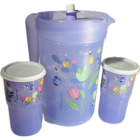 Tupperware Kit 3 Peças Jarra e Copos Ilúmina Viva Tulipas