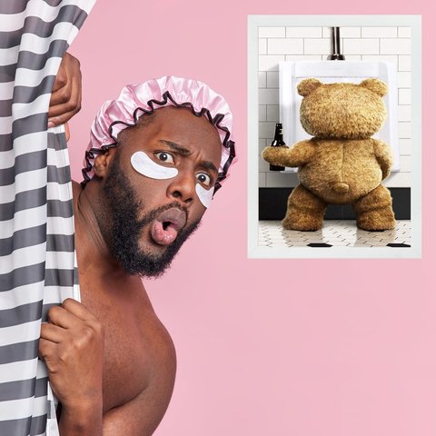 Quadro Divertido para Banheiro Masculino - Ted 33x24cm - com Vidro:moldura Branca