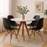 Conjunto Mesa Redonda Branca 90cm + 4 Cadeiras Eames Pretas Pés Madeira Sala Jantar Cozinha Moderna  - 1