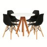 Conjunto Mesa Redonda Branca 90cm + 4 Cadeiras Eames Pretas Pés Madeira Sala Jantar Cozinha Moderna  - 2