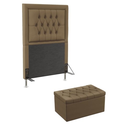 Kit Cabeceira Decorativa Para Cama Box Antares e Calçadeira Sagitarius 90 Para Cama de Solteiro Sued