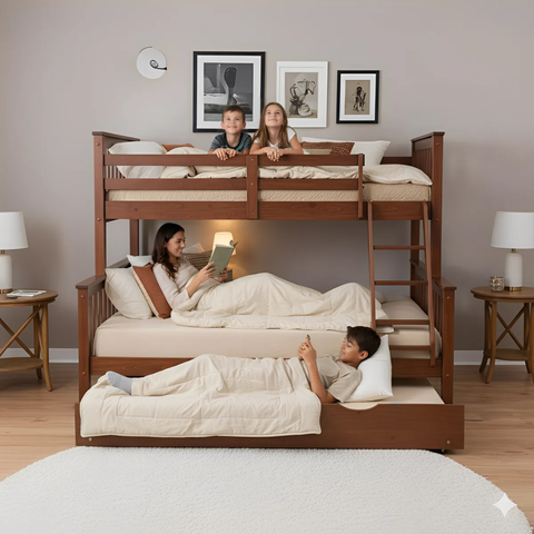 Treliche Casal/solteiro de Madeira Maciça com Cama Auxiliar Resistente