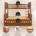 Ver imagem 3 de Treliche Casal/solteiro de Madeira Maciça com Cama Auxiliar Resistente