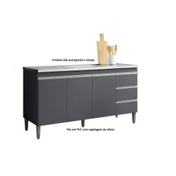 Balcão de Cozinha/pia Andréia 150cm S/ Tampo 3 Portas e 3 Gavetas:cinza - 2