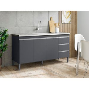 Balcão de Cozinha/pia Andréia 150cm S/ Tampo 3 Portas e 3 Gavetas:cinza