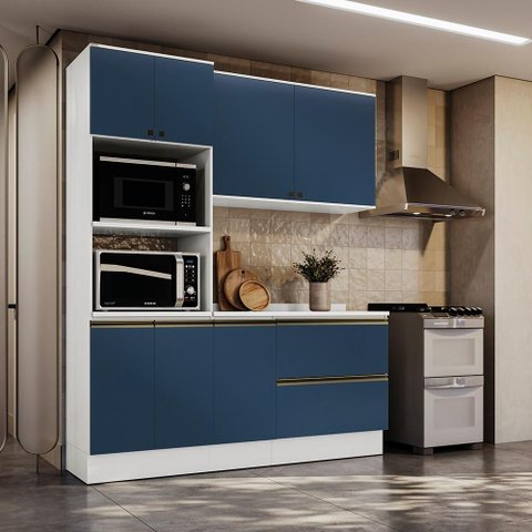 Armário de Cozinha Compacta Torre Quente 100% Mdf 190cm Branco/azul Profundo Celeste Kappesberg