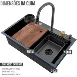 Cuba Cascata Gourmet Pia Cozinha Lavador de Copos Bancada Premium Completa Aço Inox Temperatura Ajus - 5