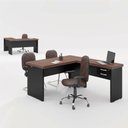 Ver imagem 1 de Mesa em L para Escritório Mesa em L Aster 2 Gavetas Noce Preto MDP Casah