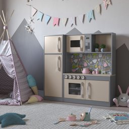 Cozinha Infantil com Refrigerador Diana em Mdf - Cinza - 2
