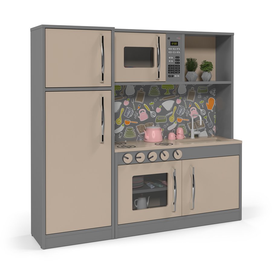 cozinha infantil com refrigerador diana em mdf - cinza - 1