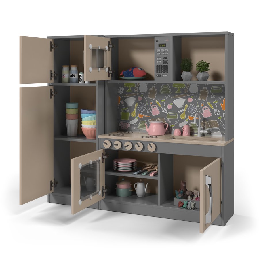cozinha infantil com refrigerador diana em mdf - cinza - 3