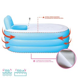 Banheira Inflável Portátil com Encosto 150l Vg Plus Azul - 5