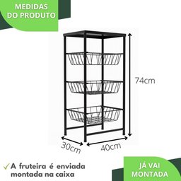Fruteira de Chão para Cozinha 3 Andares Cesto Preta Plus - 5