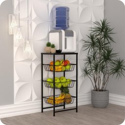 Fruteira de Chão para Cozinha 3 Andares Cesto Preta Plus - 2