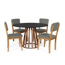 Ver imagem 1 de Mesa de Jantar Redonda Gabi Pret/nor com 4 Cadeiras Estofadas Ella Cinza