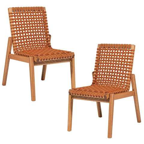 Kit 02 Cadeiras para Sala de Jantar Varanda Gourmet Trammare C07 Corda Náutica Ocre - Lyam Decor