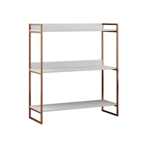 Aparador Console Industrial Córdoba 95cm 3 Prateleiras para Hall Entrada Corredor - Cobre/branco