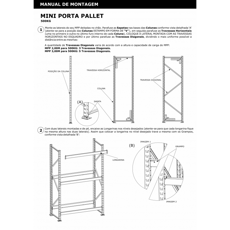 Mini Porta Pallet Inicial 500kg com 3 Longarinas 2,00 X 1,80 X 0,80 com Bandeja de Madeira - Ultra M - 5