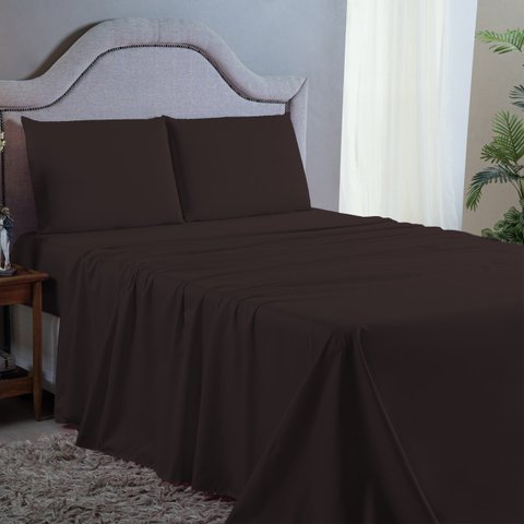 Kit Lençol Super King 400 Fios Poliéster 4 Peças Jogo Forro de Cama Box Extra Macio:marrom