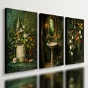 Ver imagem 1 de Kit 3 Quadro Decorativo Banheiro Lavabo Verde Moderno Toallet 28x20cm