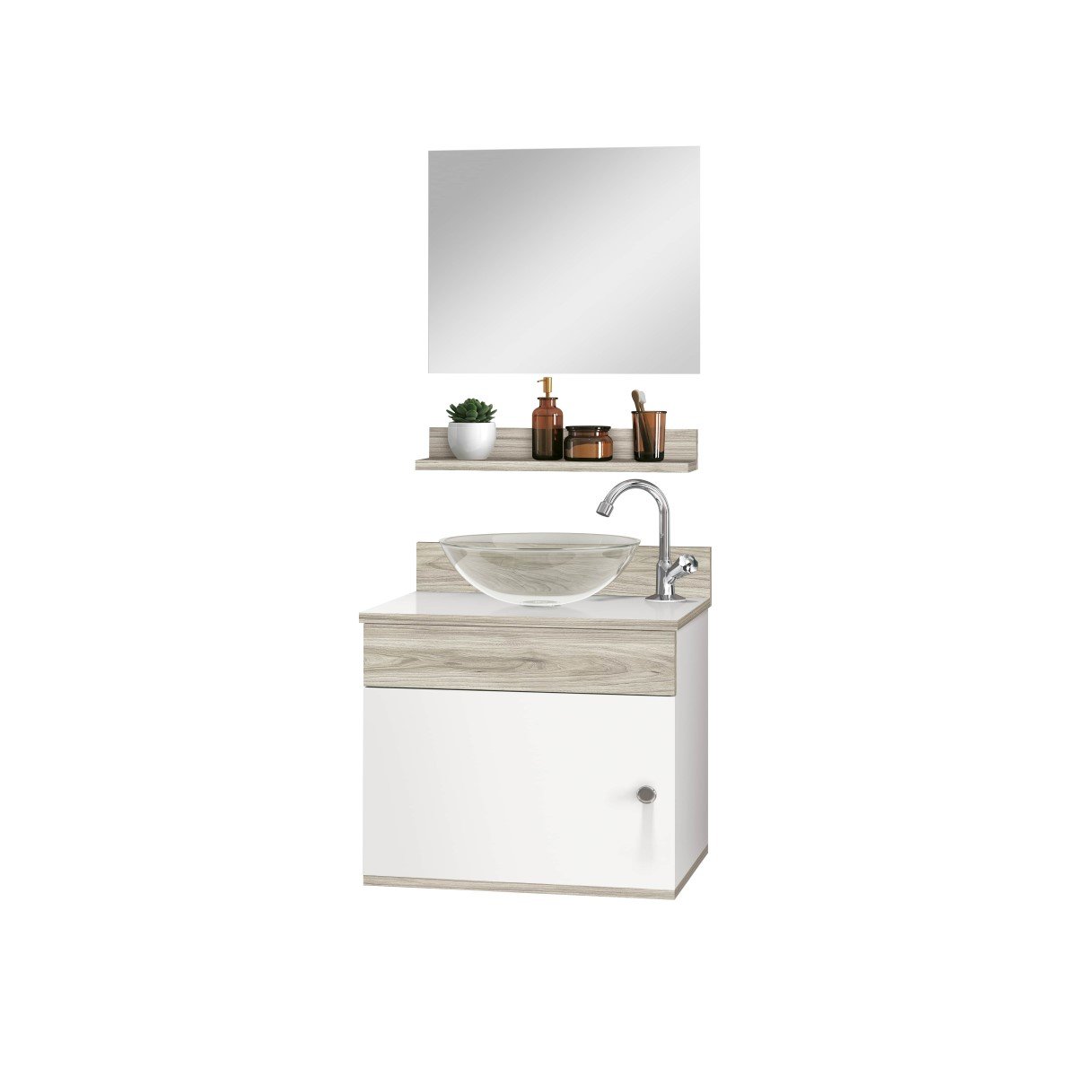 Ver imagem 2 de Gabinete para Banheiro Completo Prateleira Armário Espelho Avanti 44 cm Cor: Branco